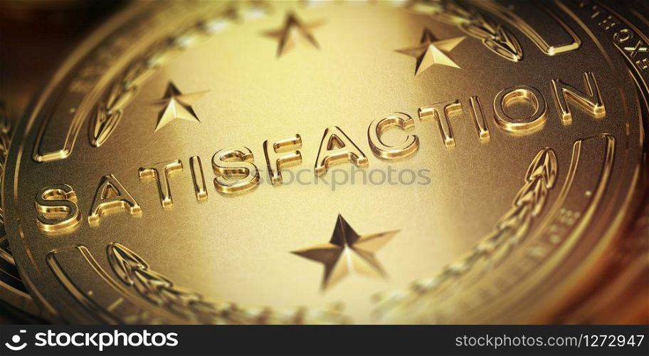Successful customer satisfaction management. Golden medal, 3D illustration. Customer Satisfaction Management