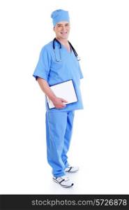 successful mature male surgeon with a smile holding folder