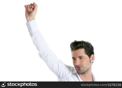 Successful young man gesture expression white background