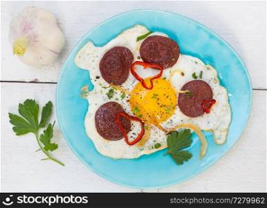 Sucuk turkish garlic sausage with egg.. Sucuk turkish garlic sausage with egg
