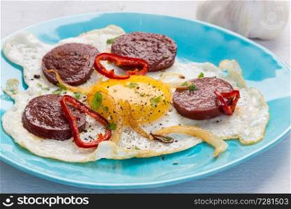 Sucuk turkish garlic sausage with egg.. Sucuk turkish garlic sausage with egg