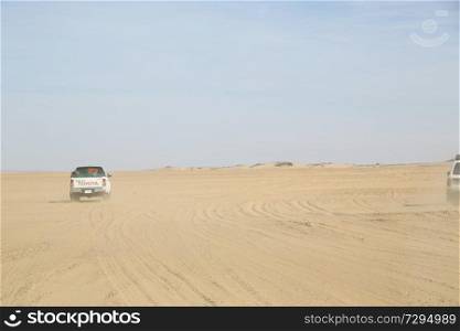 SUDAN, BAYUDA DESERT-CIRCA JANUARY 2019--unidentified car in the desert
