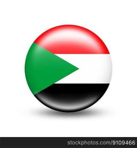 Sudan country flag in sphere with white shadow - illustration. Sudan country flag in sphere with white shadow