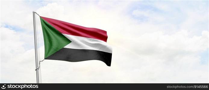 Sudan flag waving on sky background. 3D Rendering
