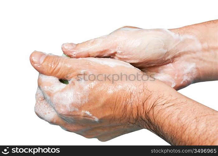 sudsy hands isolated on a white background