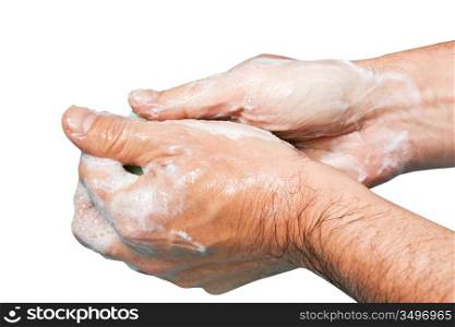 sudsy hands isolated on a white background
