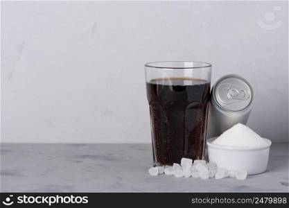 Sugar content in sweet drinks concept horizontal with copy space