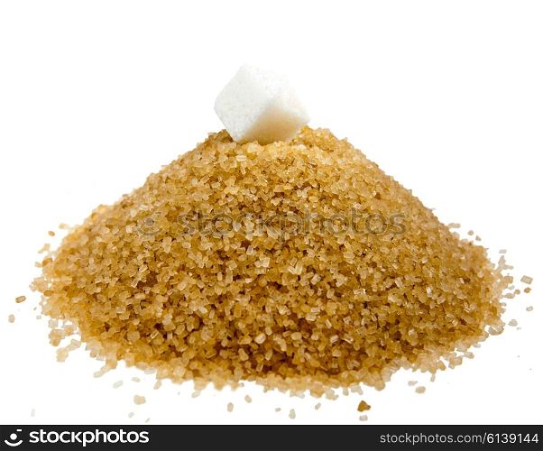 Sugar cube on a heap of granulated sugar