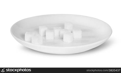 Sugar Cubes On A White Plate Isolated On White Background