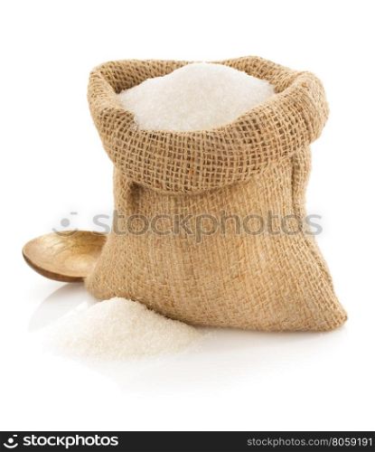 sugar granules in bag isolated on white background