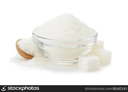 sugar in bowl isolated on white background