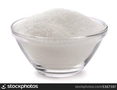 Sugar in glass bowl isolated on white