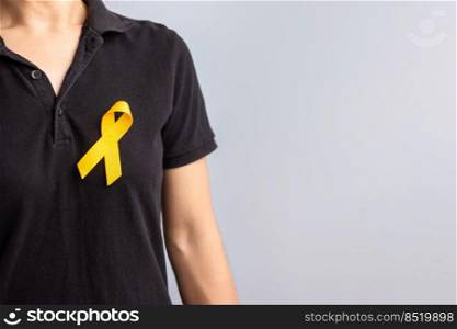 Suicide prevention day, Childhood, Sarcoma, bone and bladder cancer Awareness month, Yellow Ribbon for supporting people life and illness. children Healthcare and World cancer day concept
