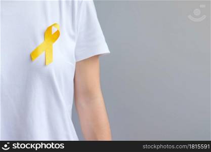 Suicide prevention day, Sarcoma, bone, bladder and Childhood cancer Awareness month, Yellow Ribbon for supporting people living and illness. children Healthcare and World cancer day concept