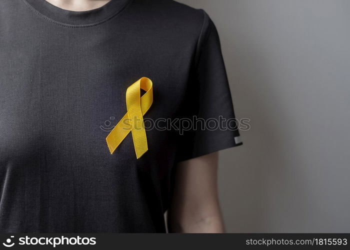 Suicide prevention day, Sarcoma, bone, bladder and Childhood cancer Awareness month, Yellow Ribbon for supporting people living and illness. children Healthcare and World cancer day concept