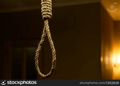 Suicide rope loop. Suicide noose concept. Suicide rope loop.