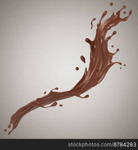 Suitable for use on food products, beverages milk or whey protein. Chocolate isolated splashes wave. 3D render illustration