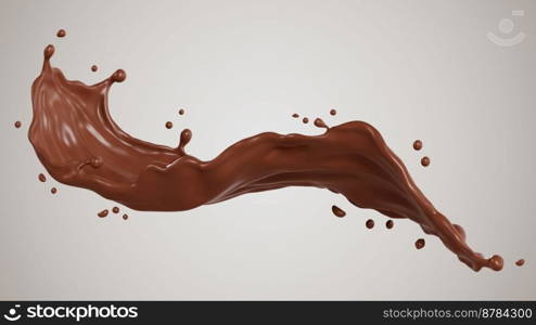 Suitable for use on food products, beverages milk or whey protein. Chocolate isolated splashes wave. 3D render illustration