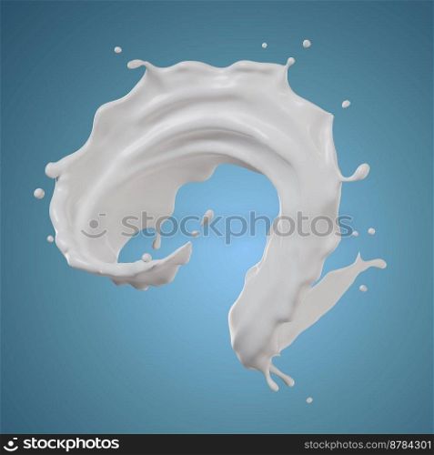 Suitable for use on food products, beverages milk or yogurt.. milk isolated splashes spiral. 3D render illustration