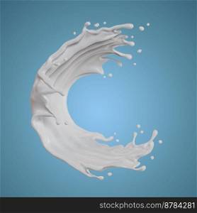Suitable for use on food products, beverages milk or yogurt.. milk isolated splashes wave. 3D render illustration