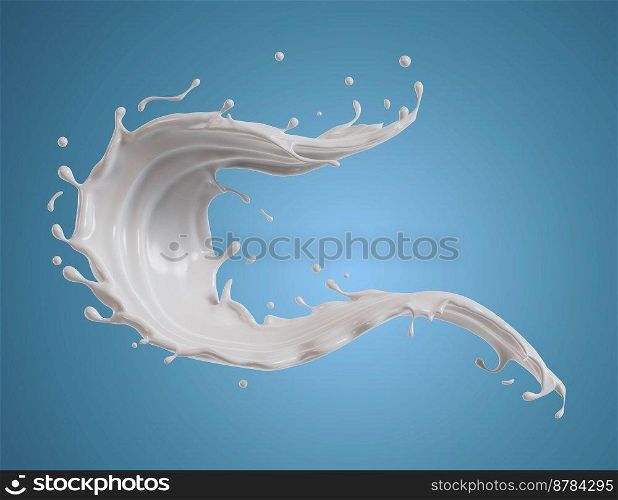 Suitable for use on food products, beverages milk or yogurt.. milkisolated splashes wave. 3D render illustration