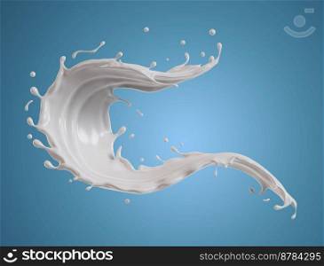 Suitable for use on food products, beverages milk or yogurt.. milkisolated splashes wave. 3D render illustration