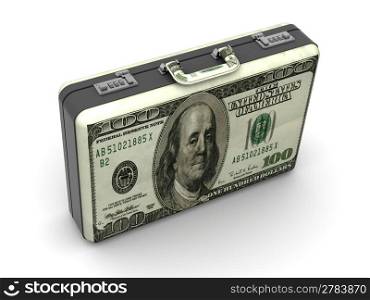 Suitcase with dollars. 3d
