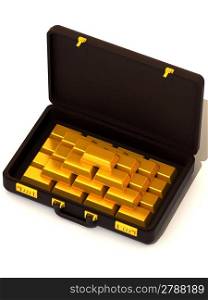 suitcase with gold. 3d