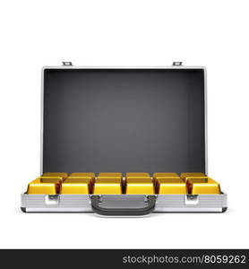 Suitcase with gold bars. Metal suitcase with gold bars isolated on a white background.