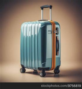 Suitcase with wheels on brown background. travel concept. 3d rendering. ia generated