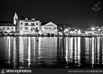 Sukosan Adriatic village evening black and white view, Dalmatia region of Croatia