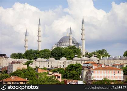 Suleymaniye Mosque, an Ottoman imperial mosque historic architecture in Istanbul, Turkey.