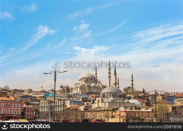 Suleymaniye mosque, the landmark of Istanbul in spring. Suleymaniye mosque in spring