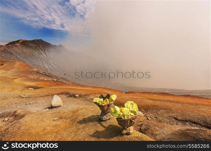 sulfur mining industry in Ijen volcano, Java,Indonesia