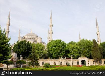 Sultan Ahmet Mosque serene scenery also known as the Blue Mosque in Istanbul, Turkey, Sultanahmet district