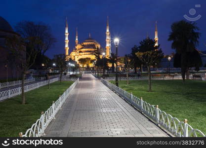 Sultanahmet Blue Mosque at night, Istanbul, Turkey