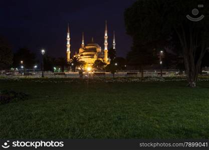 Sultanahmet Blue Mosque at night, Istanbul, Turkey