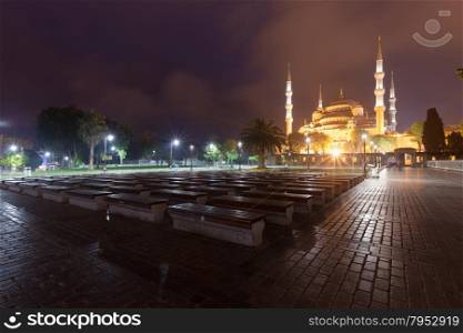 Sultanahmet Blue Mosque at night, Istanbul, Turkey