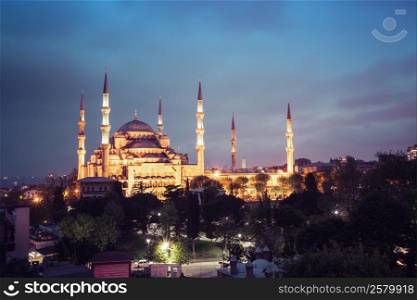 Sultanahmet Blue Mosque night view, Istanbul, Turkey