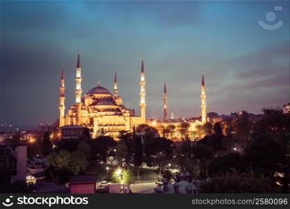 Sultanahmet Blue Mosque night view, Istanbul, Turkey