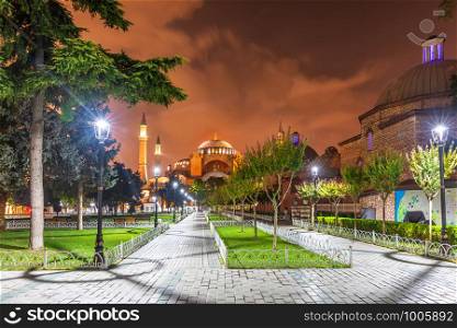 Sultanahmet park and Hagia Sophia museum in Istanbul, Turkey.