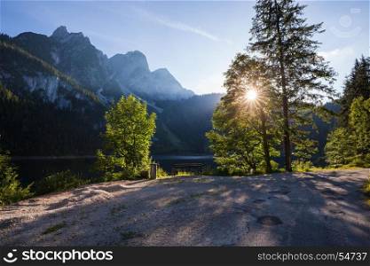 Summer alpine mountain lake landscape. Gosausee lake, Austria