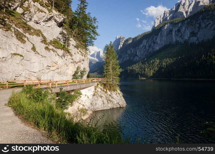 Summer alpine mountain lake landscape. Gosausee lake, Austria