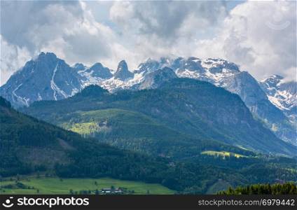 Summer Alps mountain overcast panorama, Austria.