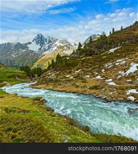 Summer Alps mountain stream on way to Kaunertal Gletscher, Austria, Tirol