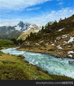 Summer Alps mountain stream on way to Kaunertal Gletscher, Austria, Tirol