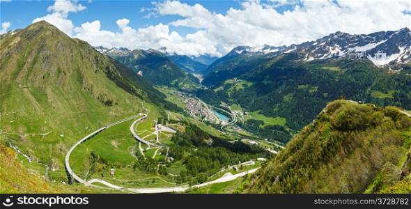 Summer Alps mountain view from pass Passo del San Gottardo (Switzerland)