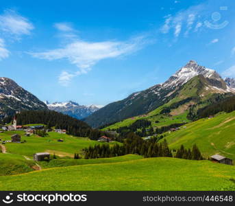 Summer Alps mountain view to Biberkopf mount (Warth, Vorarlberg, Austria).