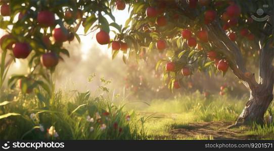 Summer apple garden. Illustration Generative AI

