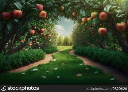 Summer Apple Garden Illustration Generative AI
